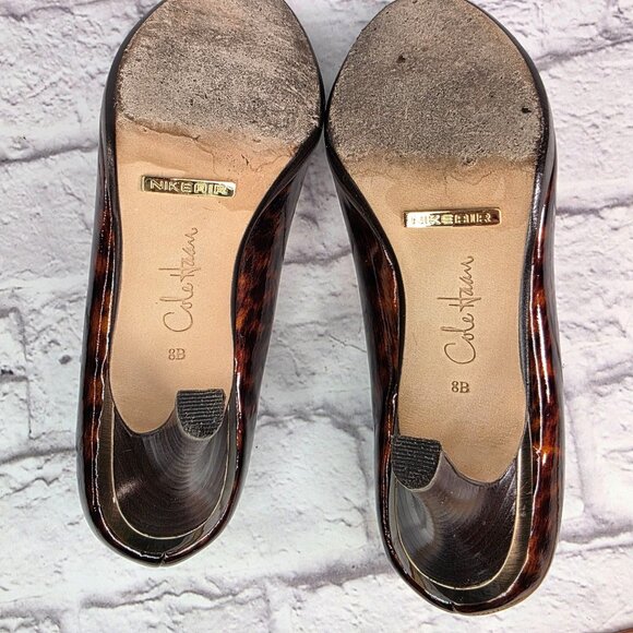 Cole Haan Womens Carma Peep Toe Heels Sz 8 B Patent Leather Tortoise Air Sole - Picture 10 of 14